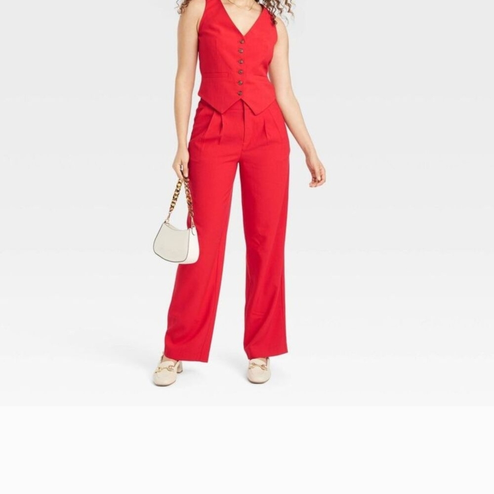 Elegant Red Women's Tapered Leg Highest Rise Slim Hip & Thight Stretch Pants